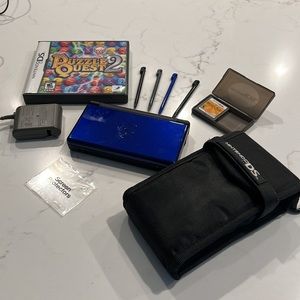 Nintendo DS Lite Handheld Cobalt Blue Bundle with Case, Charger, Pens, 2 Games